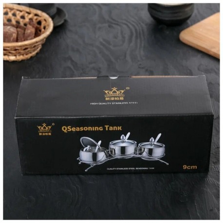 Набор банок для специй из нержавеющей стали QSeasonina Tank на подставке, 3 шт, 280 мл  оптом-7