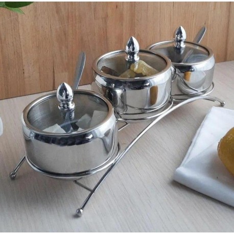 Набор банок для специй из нержавеющей стали QSeasonina Tank на подставке, 3 шт, 280 мл  оптом-8