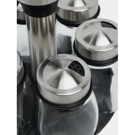 Вращающийся набор стеклянных емкостей для специй на подставке 6 шт-4