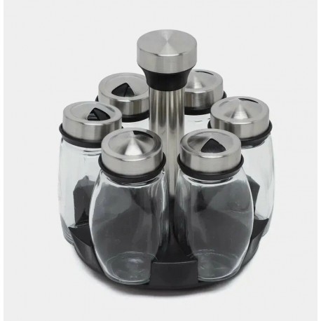Вращающийся набор стеклянных емкостей для специй на подставке 6 шт-1