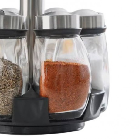 Вращающийся набор стеклянных емкостей для специй на подставке 6 шт-6