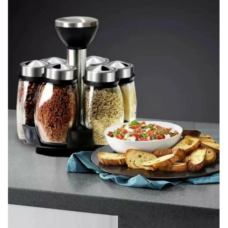 Вращающийся набор стеклянных емкостей для специй на подставке 6 шт-8