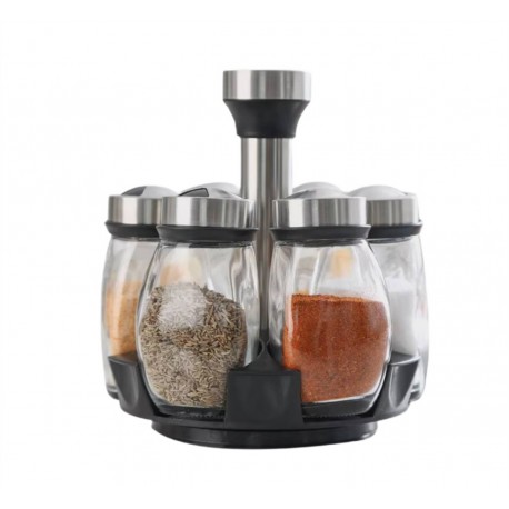 Вращающийся набор стеклянных емкостей для специй на подставке 6 шт