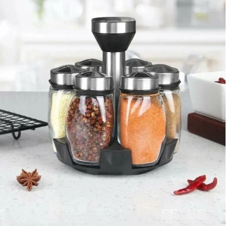 Вращающийся набор стеклянных емкостей для специй на подставке 6 шт-9