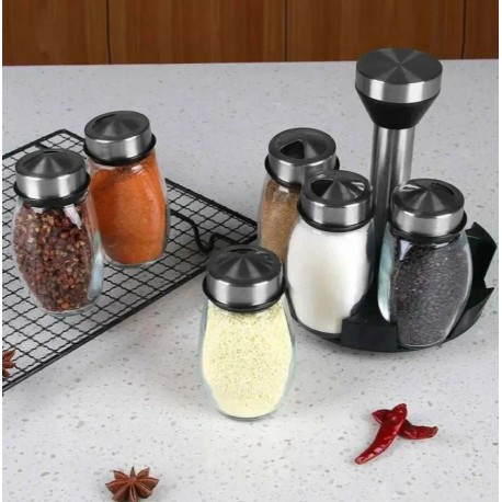 Вращающийся набор стеклянных емкостей для специй на подставке 6 шт-10