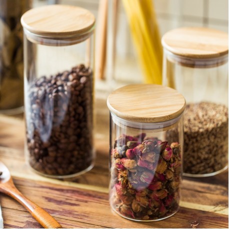 Стеклянная банка для сыпучих продуктов с деревянной крышкой 30 см  оптом-5