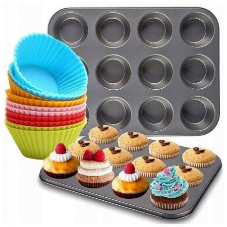 Металлическая форма для выпечки капкейков с силиконовыми формочками на 12 шт  оптом