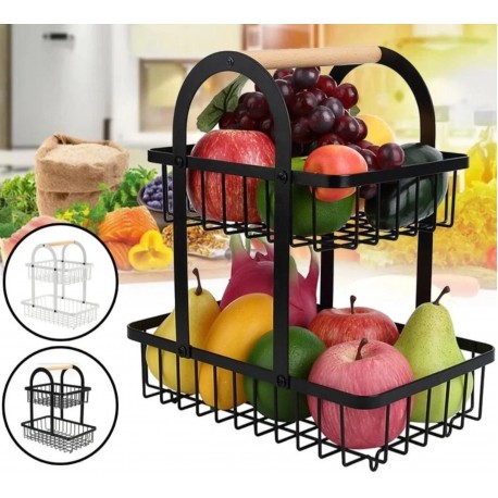 Металлическая двухъярусная фруктовница с деревянной ручкой  оптом-3