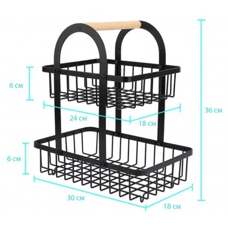 Металлическая двухъярусная фруктовница с деревянной ручкой  оптом-2