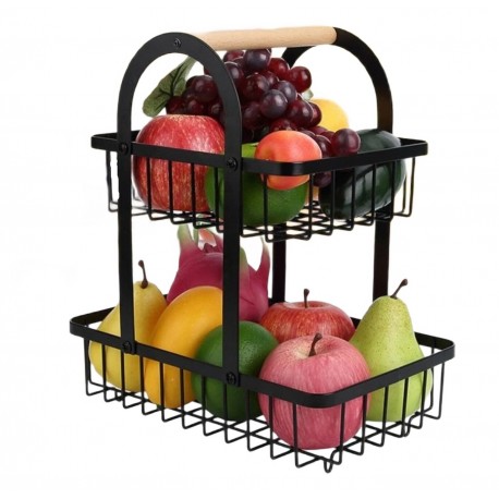 Металлическая двухъярусная фруктовница с деревянной ручкой  оптом