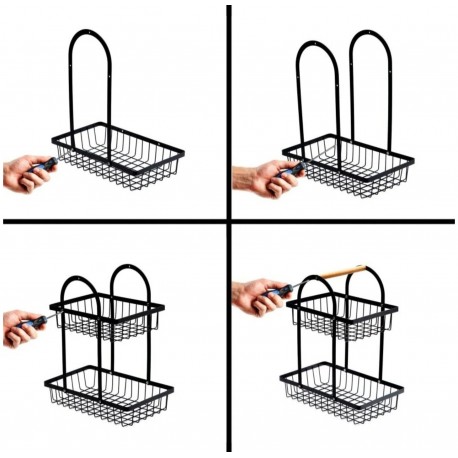 Металлическая двухъярусная фруктовница с деревянной ручкой  оптом-5