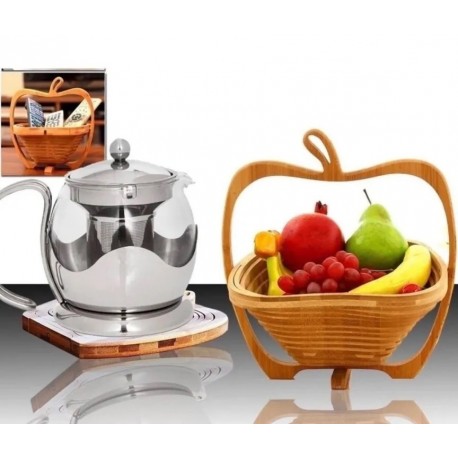 Фруктовница складная бамбуковая, диаметр 27 см, в форме яблока-4