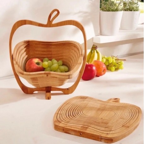 Фруктовница складная бамбуковая, диаметр 27 см, в форме яблока-5