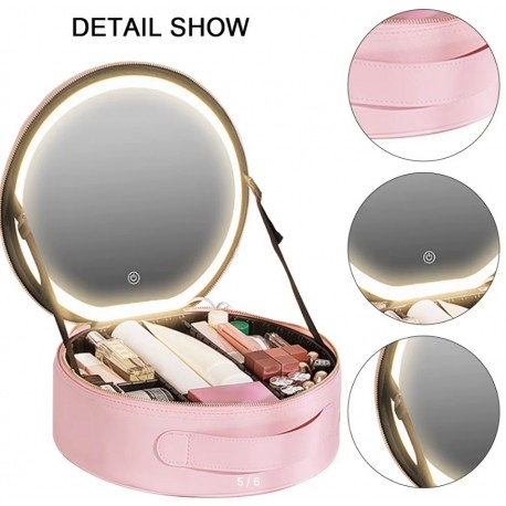 Портативная круглая косметичка с зеркалом, круглая, маленькая, в чехле  оптом-1