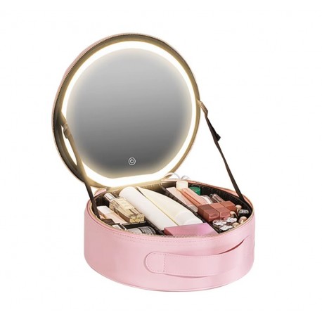 Портативная круглая косметичка с зеркалом, круглая, маленькая, в чехле  оптом