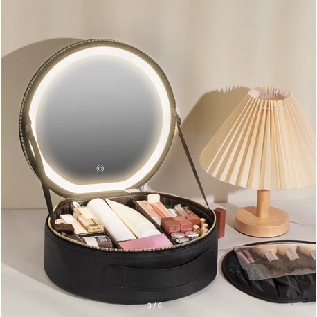 Портативная круглая косметичка с зеркалом, круглая, маленькая, в чехле  оптом-3
