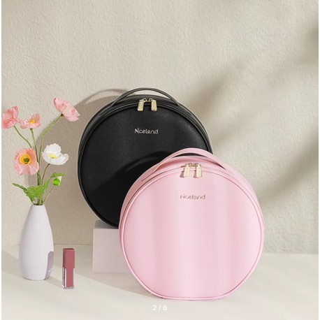 Портативная круглая косметичка с зеркалом, круглая, маленькая, в чехле  оптом-5