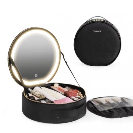 Круглая косметичка с зеркалом и светодиодной подсветкой, большая  оптом