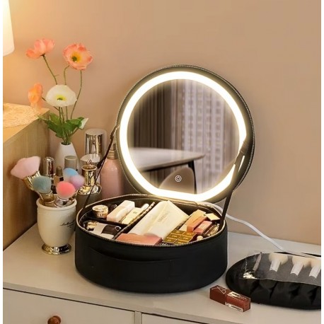 Круглая косметичка с зеркалом и светодиодной подсветкой, большая  оптом-2