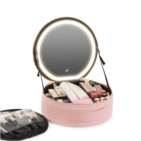 Круглая косметичка с зеркалом и светодиодной подсветкой, большая  оптом-1