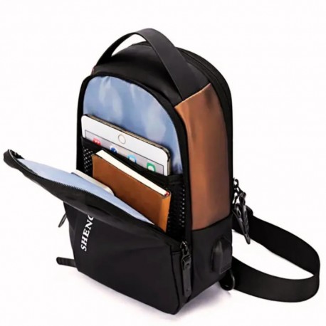 Сумка-слинг мужская на плечо Shengtubolo USB-порт кодовый замок  оптом-4