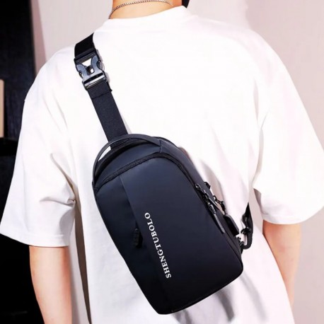 Сумка-слинг мужская на плечо Shengtubolo USB-порт кодовый замок  оптом-7