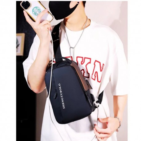 Сумка-слинг мужская на плечо Shengtubolo USB-порт кодовый замок  оптом-8