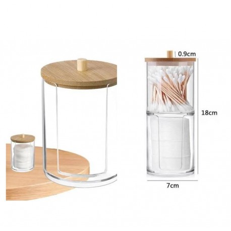 Контейнер для хранения ватных палочек 18 х 9 см с бамбуковой крышкой  оптом-3