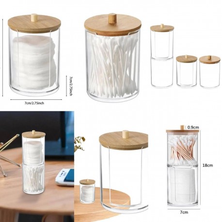 Контейнер для хранения ватных палочек 18 х 9 см с бамбуковой крышкой  оптом-5