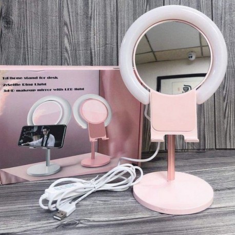 Кольцевая лампа с зеркалом и держателем для телефона  оптом-5