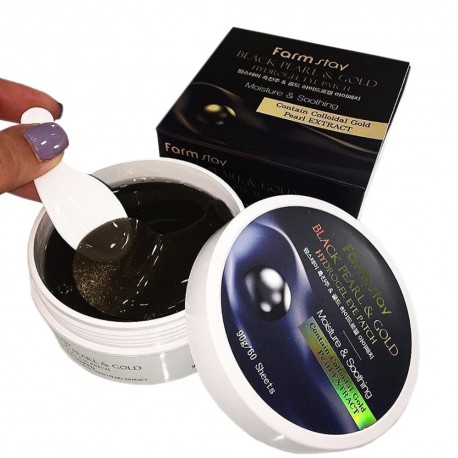 Патчи для глаз FarmStay с черным жемчугом и золотом 60 шт  оптом-4