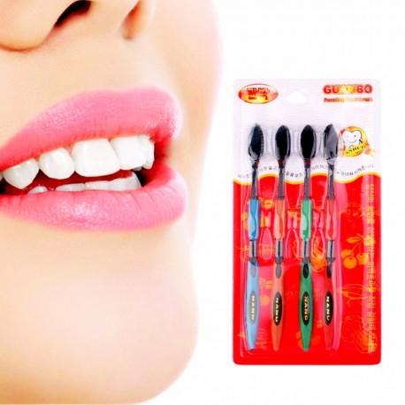 Комплект бамбуковых зубных щеток Guanbo 4 шт  оптом-7