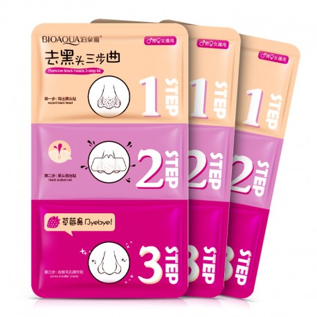 Трехступенчатая система очистки пор BioAqua Remove Black Heads 3-step Kit Pink от черных точек 3 шт  оптом-1