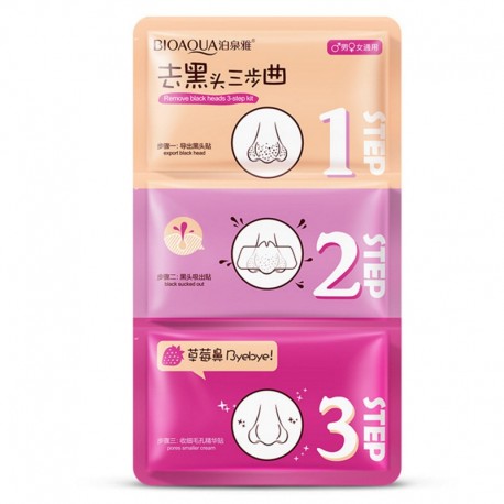 Трехступенчатая система очистки пор BioAqua Remove Black Heads 3-step Kit Pink от черных точек 3 шт  оптом