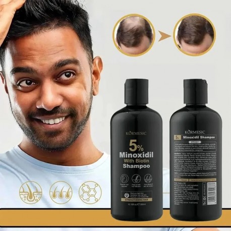 Шампунь для укрепления волос KORMESIC 5% Minoxidil with Biotin Shampoo 300 мл оптом-3