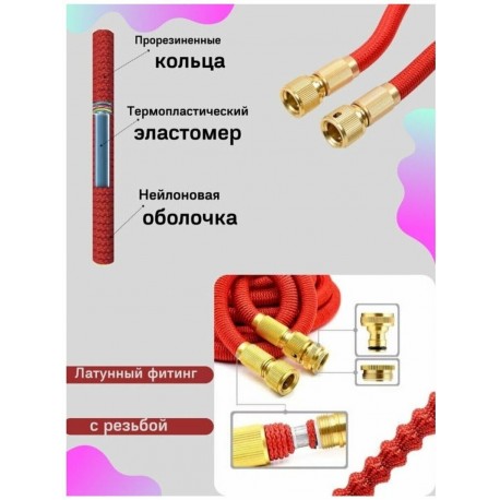 Шланг растягивающийся садовый для полива с насадкой 10-50м  оптом-7