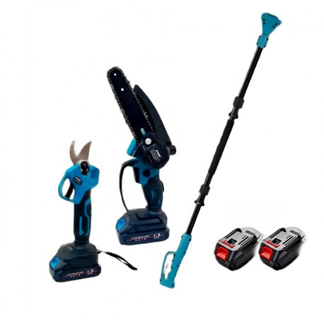 Набор 3 в 1 аккумуляторный секатор, с телескопической штангой и пилой, 2 АКБ