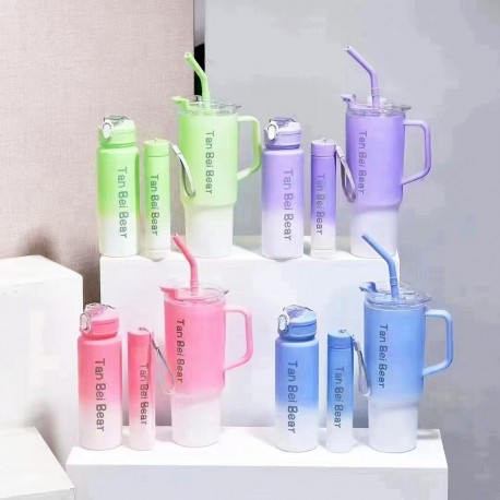 Набор бутылка для воды, вакуумный термос, кружка с соломинкой Tan Bei Bear  оптом-5