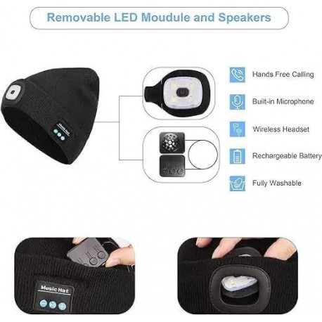 Беспроводная шапка с Фонариком и Bluetooth V5.0 с 4 светодиодами  оптом-3