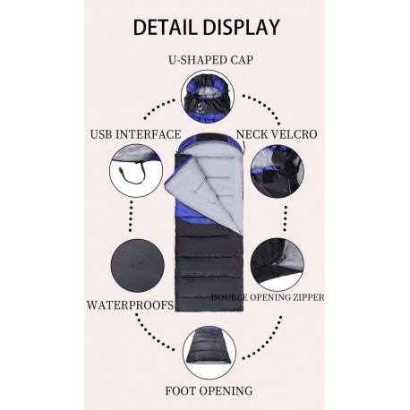 Туристический, водонепроницаемый спальный мешок с подогревом 210 х 75 см, (1,8 кг)  оптом-4