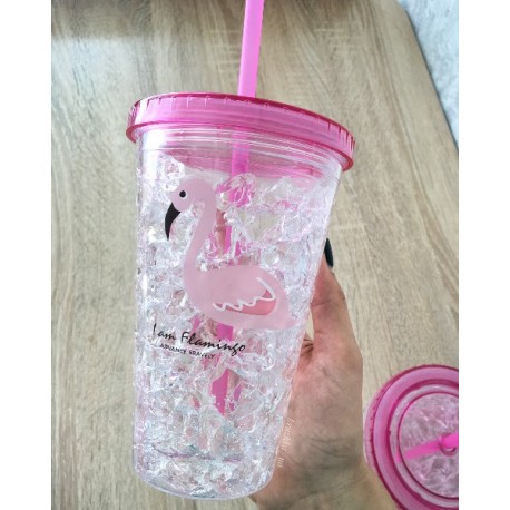 Охлаждающий стакан с трубочкой Фламинго  оптом